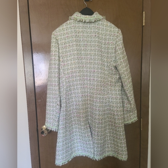NWT I.C.E. Women's Size 14 Fringed Mint Green Tweed Jacket Coat Silk Blend - Picture 9 of 13